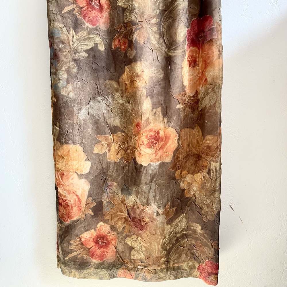 Vintage Pretty Floral Boho Farmhouse Romantic Fall Maxi Midi Shift Dress Neutral - Picture 3 of 9